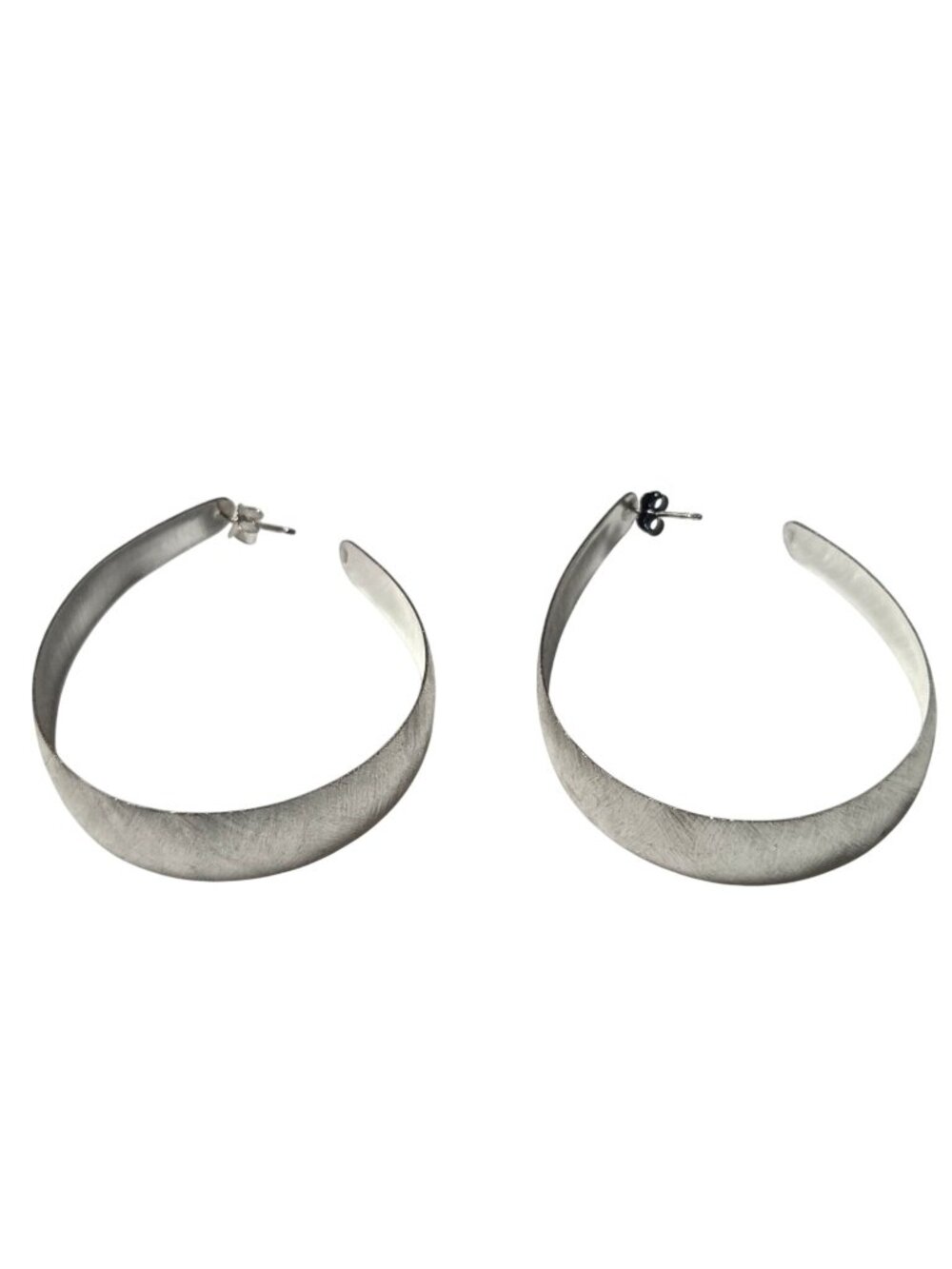 Vintage Textured Hoop Earrings Silver Tone Chunky Classic Retro Fashion Jewelry